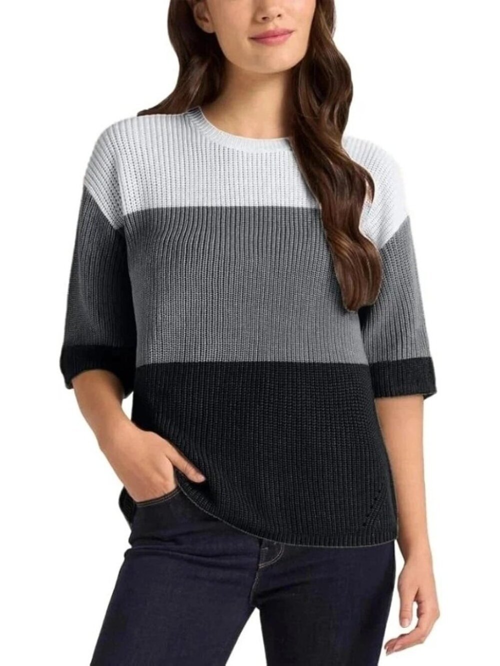 NWOT Matty M Women's L Colorblock Sweater Knit Short Sleeve